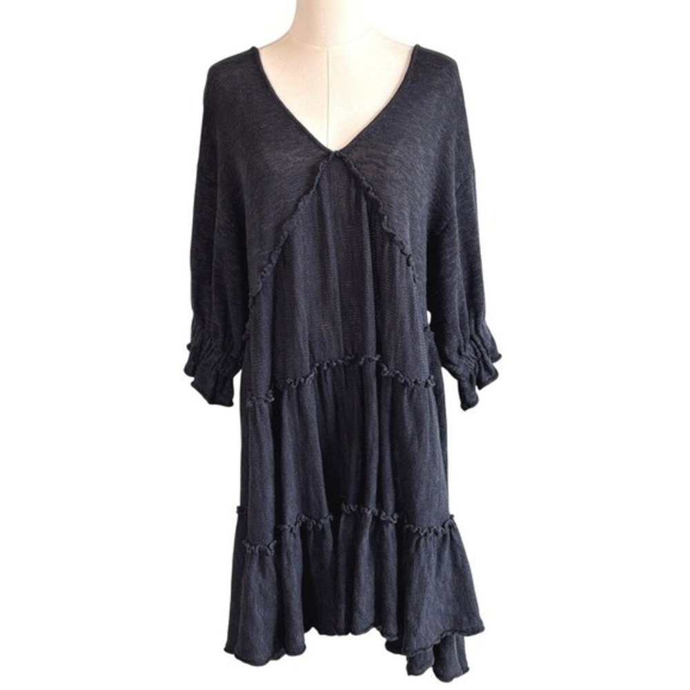 Free People FP Beach Mini Dress Dark Navy XS S Tiered Ruffle Knit Boho Consign